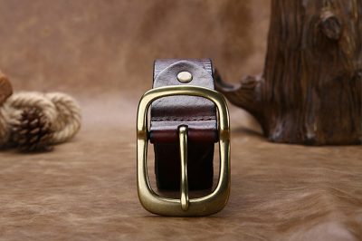 Handmade Dark Brown Mens Leather Belt-Front