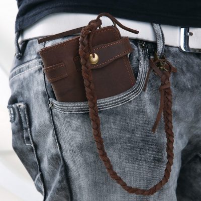 Leather Long Biker Wallet Organizer Leather Chain