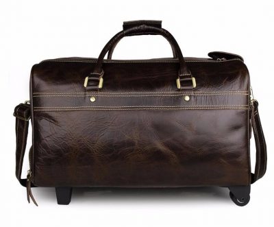 Leather Trolley Duffle Travel Bag-Back