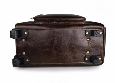 Leather Trolley Duffle Travel Bag-Bottom