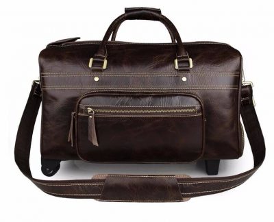 Leather Trolley Duffle Travel Bag-Front