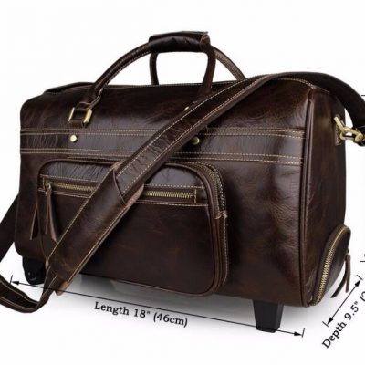 Leather Trolley Duffle Travel Bag-Size