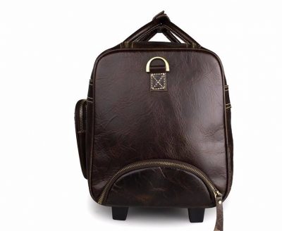 Leather Trolley Duffle Travel Bag-Zippers