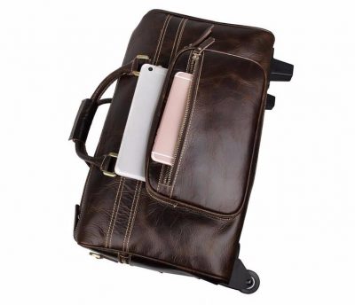 Leather Trolley Duffle Travel Bag-pockets