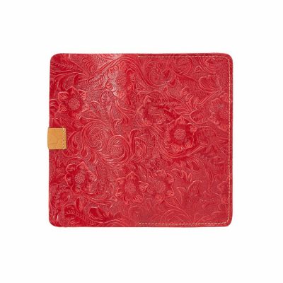 Red Embossed Flowers Long Leather Purse Clutch Coin Purse Card Holder-Back