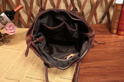 Vegetable Tanned Leather Handbag-Inside