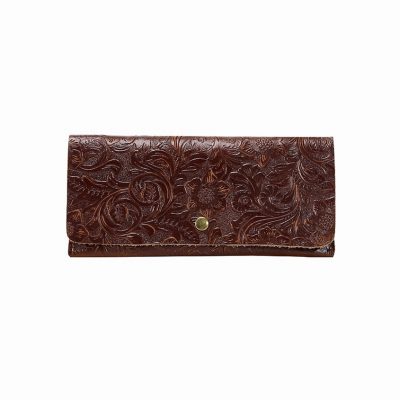 Vintage Embossed Flowers Long Leather Purse Clutch Coin Purse Card Holder-Front