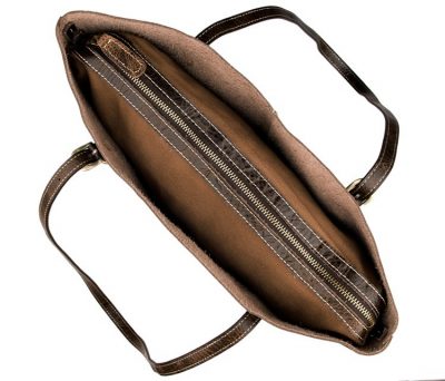 Vintage Leather Tote Bag-Top zipper