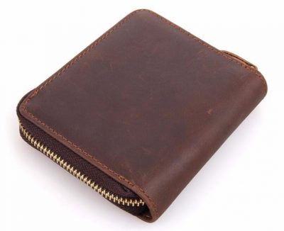 Zipper Around Leather Wallet Leather Coin Pocket-Back