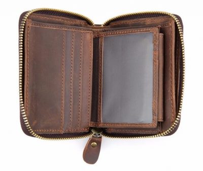 Zipper Around Leather Wallet Leather Coin Pocket-Details