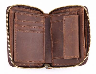 Zipper Around Leather Wallet Leather Coin Pocket-Inside