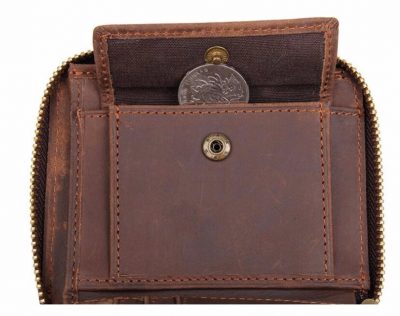 Zipper Around Leather Wallet Leather Coin Pocket-Inside button