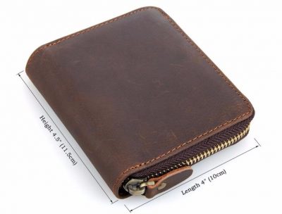 Zipper Around Leather Wallet Leather Coin Pocket-Size