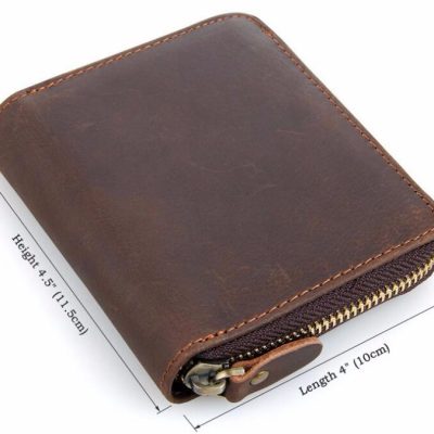 Zipper Around Leather Wallet Leather Coin Pocket-Size
