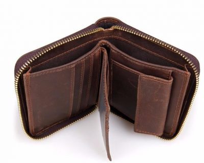 Zipper Around Leather Wallet Leather Coin Pocket-Top