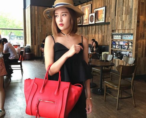 black dress collocation leather handbags
