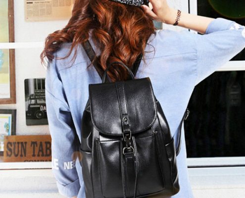 classic black leather backpack