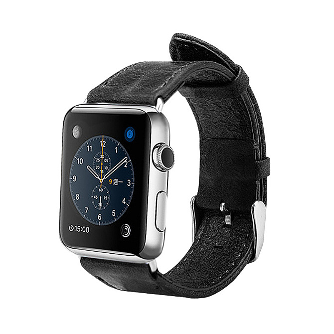 Black Leather Apple Watch Band 38mm 42mm