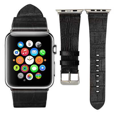 Black Crocodile Pattern Apple Watch Band-Front