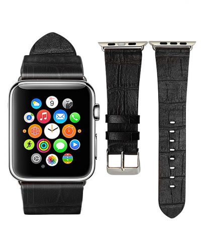 Black Crocodile Pattern Apple Watch Band-Front