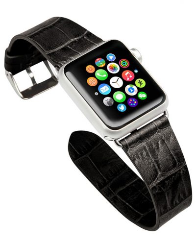 Black Crocodile Pattern Apple Watch Band-Left