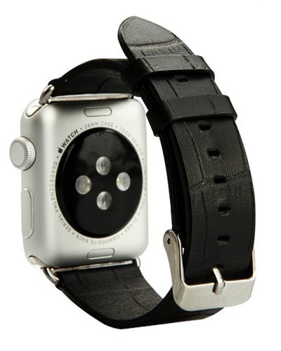 Black Crocodile Pattern Apple Watch Band-Side