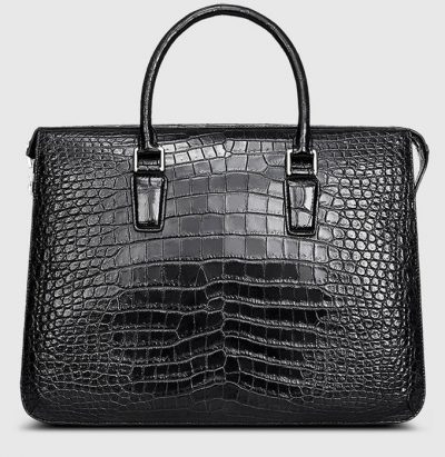 Black Luxury Crocodile Laptop Bag for Men-Front