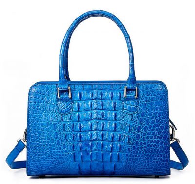 Blue Crocodile Shoulder Bag, Crocodile Handbag-Back