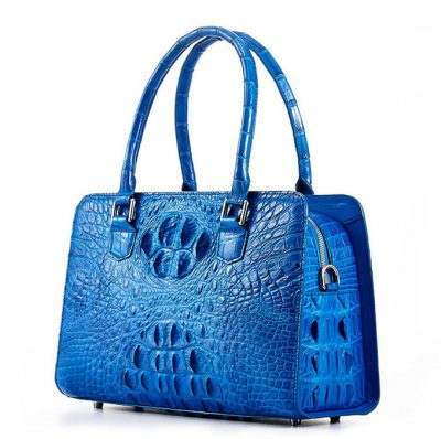 Blue Crocodile Shoulder Bag, Crocodile Handbag-Right