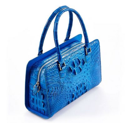 Blue Crocodile Shoulder Bag, Crocodile Handbag-Top