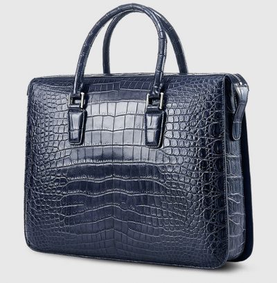 Blue Luxury Crocodile Laptop Bag for Men-Side