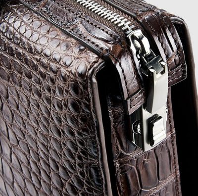 Brown Luxury Crocodile Laptop Bag for Men-Lock