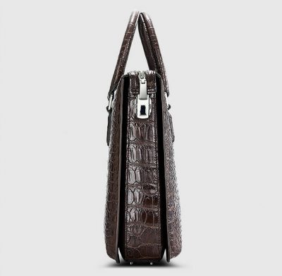 Brown Luxury Crocodile Laptop Bag for Men-Side