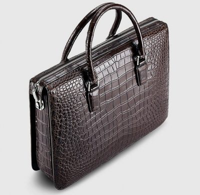 Brown Luxury Crocodile Laptop Bag for Men-Top