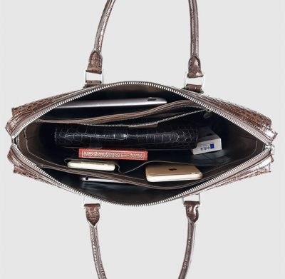 Brown Luxury Crocodile Laptop Bag for Men-inside