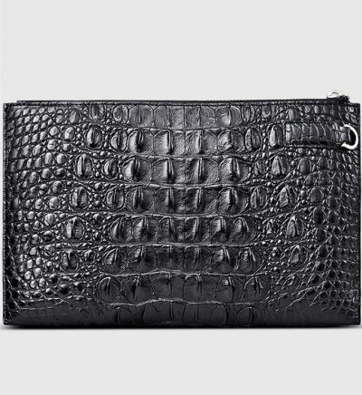 Casual Black Genuine Crocodile Wallet-Back