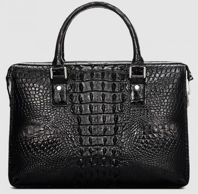 Classic Black Genuine Crocodile Briefcase-Back