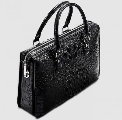 Classic Black Genuine Crocodile Briefcase-Top