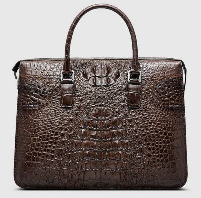 Classic Brown Genuine Crocodile Briefcase-Front