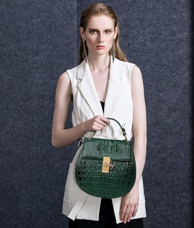 Crocodile Evening Handbag, Crocodile Wrist Bag-Green-Exhibition