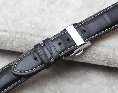 Genuine Alligator Leather Watch Band With Butterfly Buckle-Back