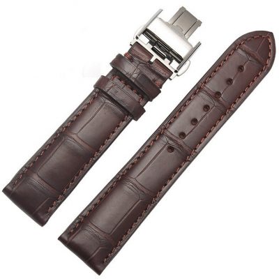 Genuine Alligator Leather Watch Band With Butterfly Buckle-Brown