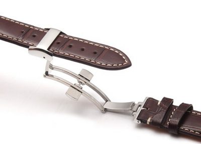 Genuine Alligator Leather Watch Band With Butterfly Buckle-Brown Details