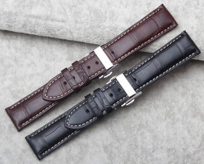 Genuine Alligator Leather Watch Band With Butterfly Buckle-Front