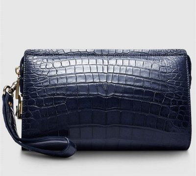 Large Genuine Crocodile Wallet-Blue-Back