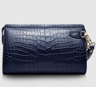 Large Genuine Crocodile Wallet-Blue-Front