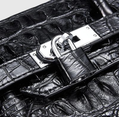 Black Genuine Crocodile Handbag-Lock