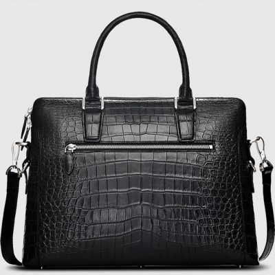 Luxury Crocodile Briefcase, Luxury Crocodile Laptop Bag for Men-Black-Back