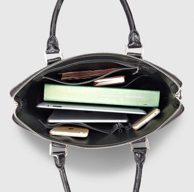 Luxury Crocodile Briefcase, Luxury Crocodile Laptop Bag for Men-Black-Inside