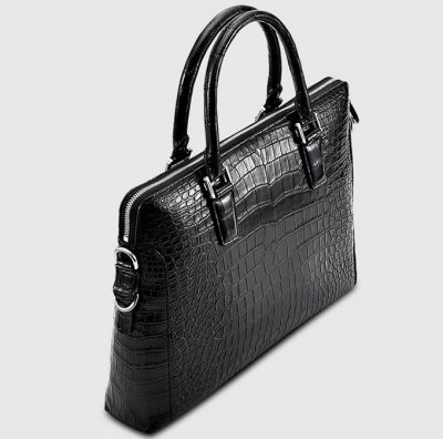 Luxury Crocodile Briefcase, Luxury Crocodile Laptop Bag for Men-Black-Left